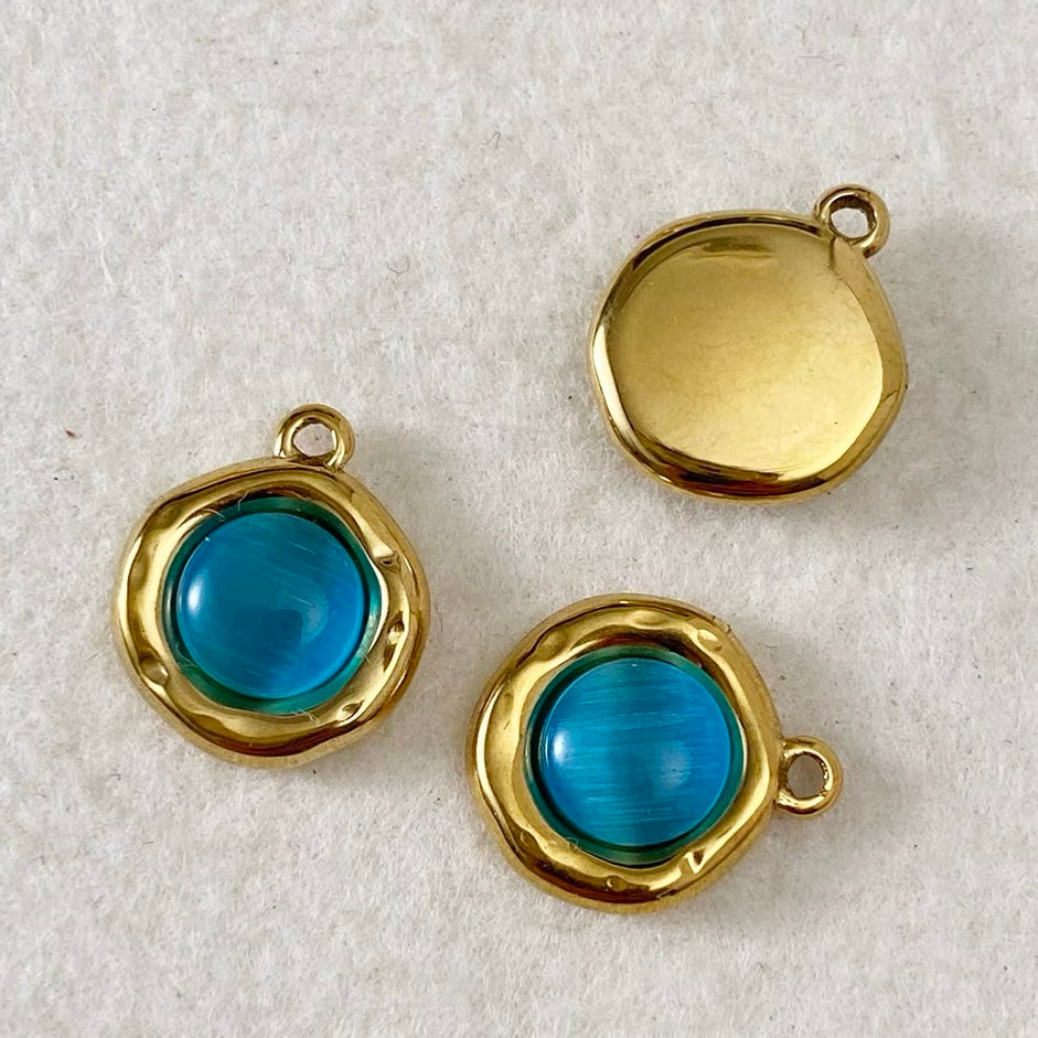 Titanium Steel Pendant Beads Plated with Real Gold and Inlaid with Natural Stones
