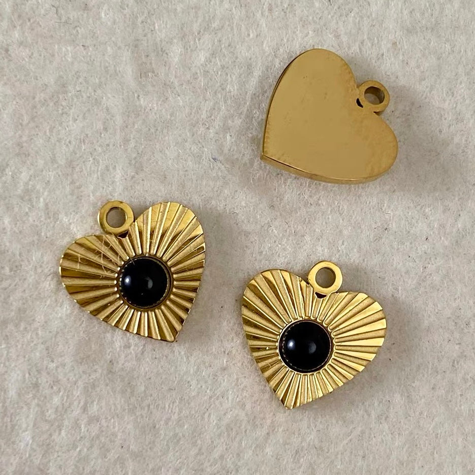 Titanium Steel Pendant Beads Plated with Real Gold and Inlaid with Natural Stones