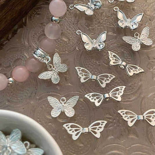 Butterfly Pendant Beads Strung with Alloy Plated in Bright Silver
