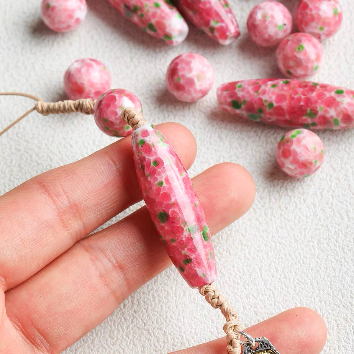 Flower-patterned Colored Glaze Beaded String