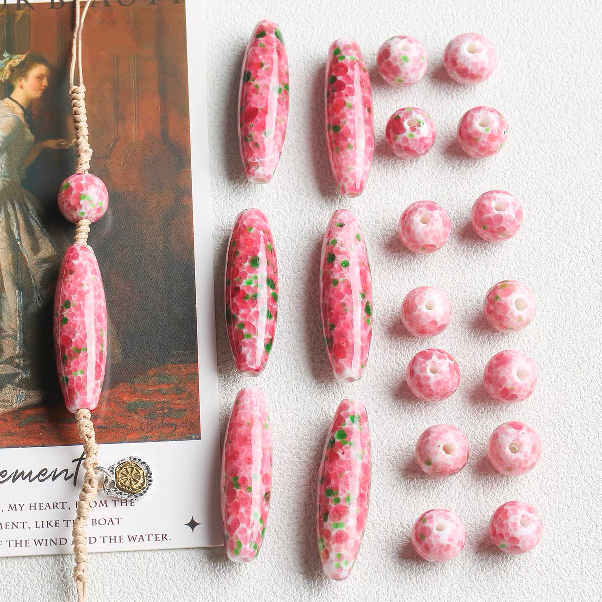 Flower-patterned Colored Glaze Beaded String