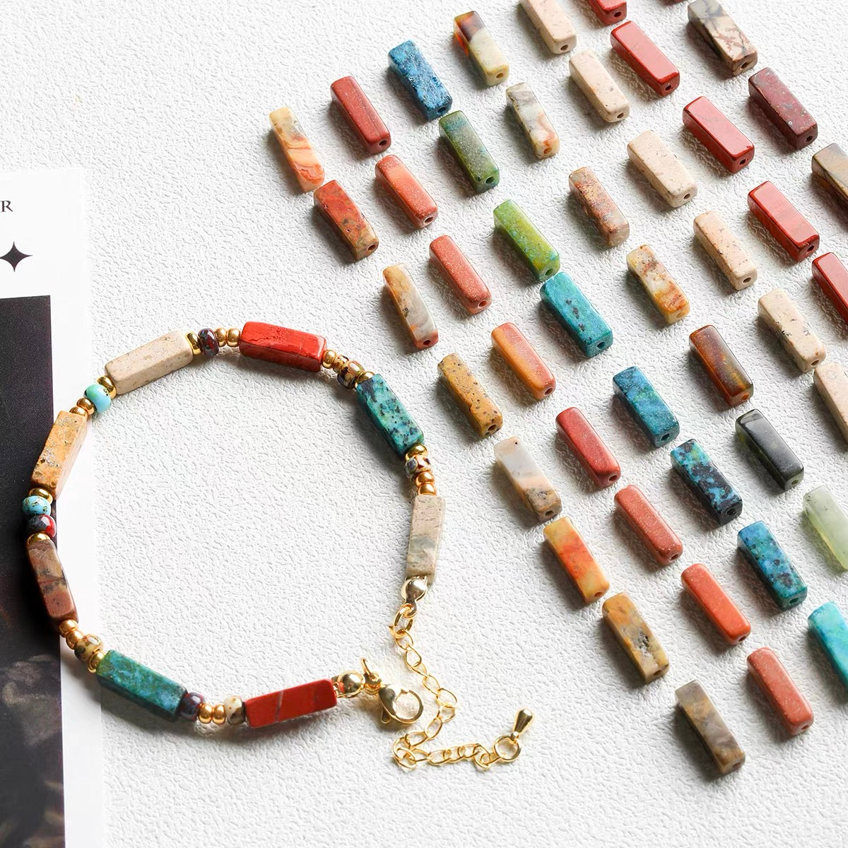 Vintage Square Tube Natural Stone Beaded String