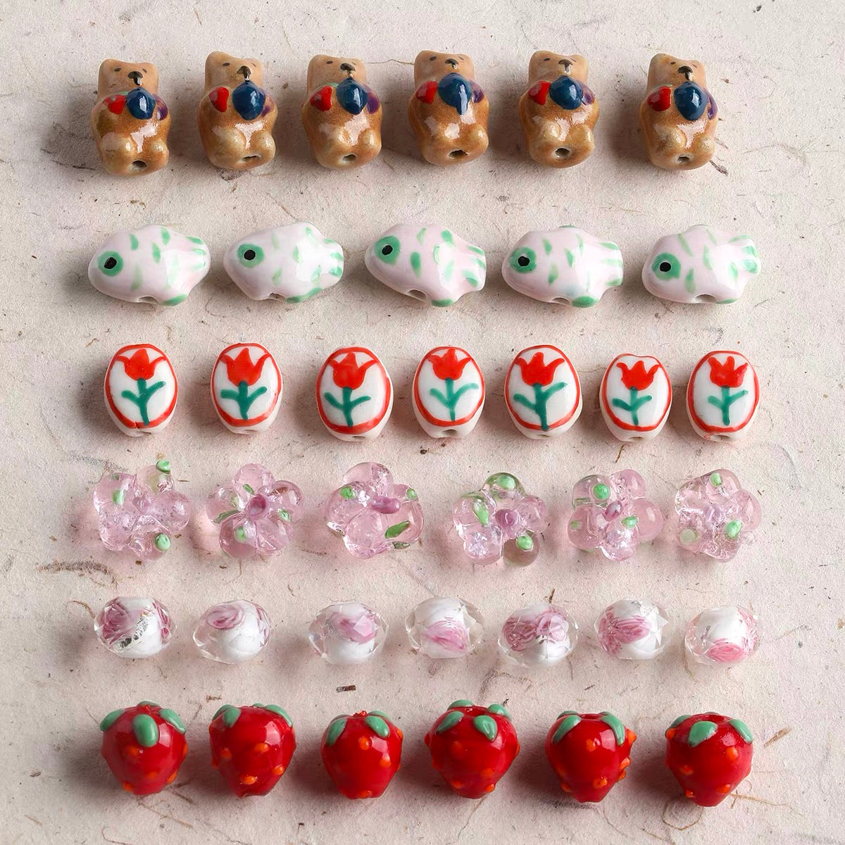 Hand-painted Ceramic & Colored Glaze Beaded String with Enamel