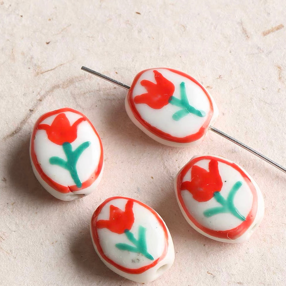 Hand-painted Ceramic & Colored Glaze Beaded String with Enamel