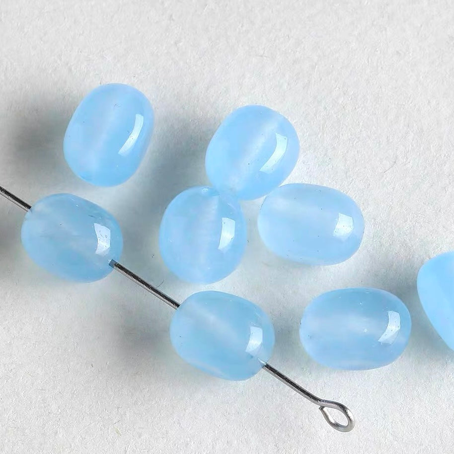 Natural Aquamarine & Colored Glaze Starfish Beaded String