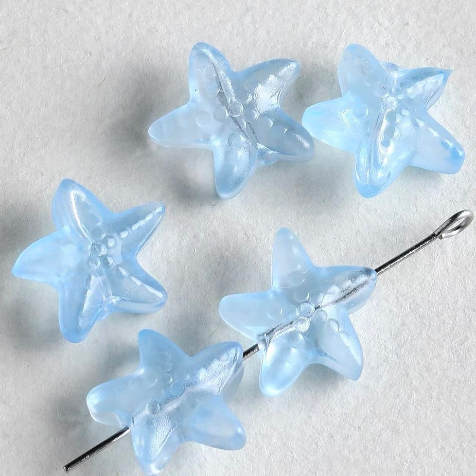 Natural Aquamarine & Colored Glaze Starfish Beaded String