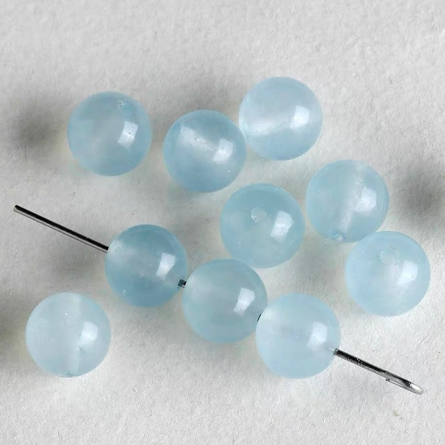 Natural Aquamarine & Colored Glaze Starfish Beaded String