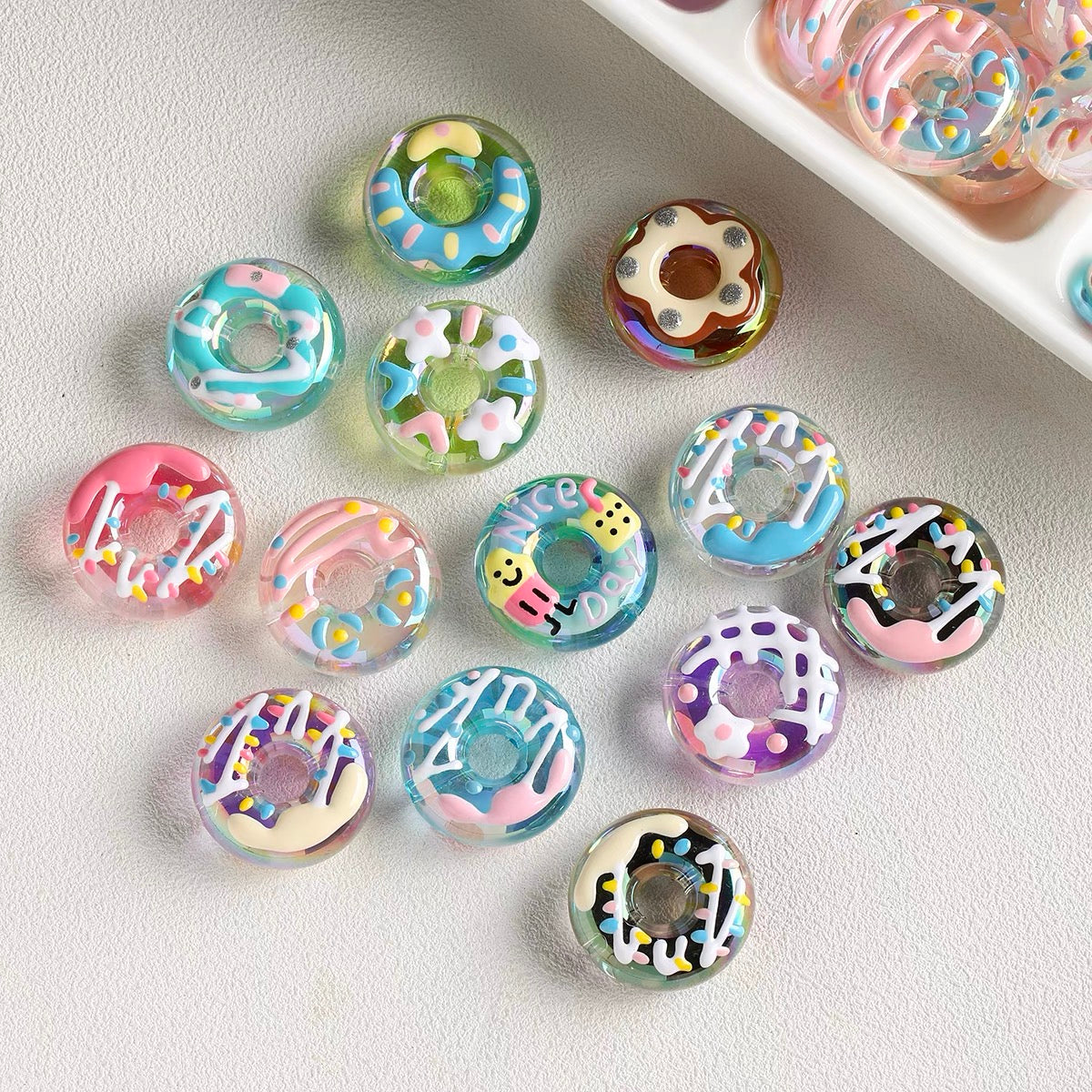 Hand-Painted Acrylic Iridescent Donut Beaded Strand