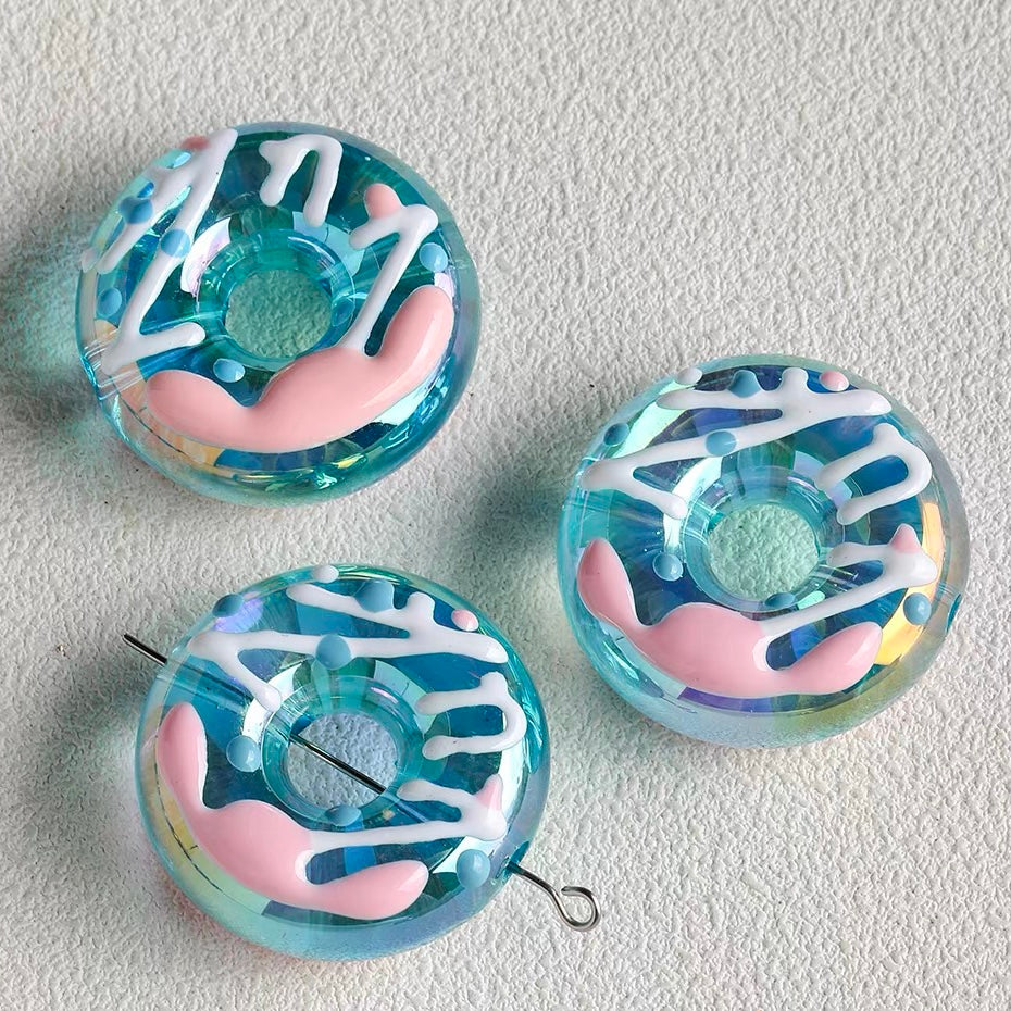 Hand-Painted Acrylic Iridescent Donut Beaded Strand