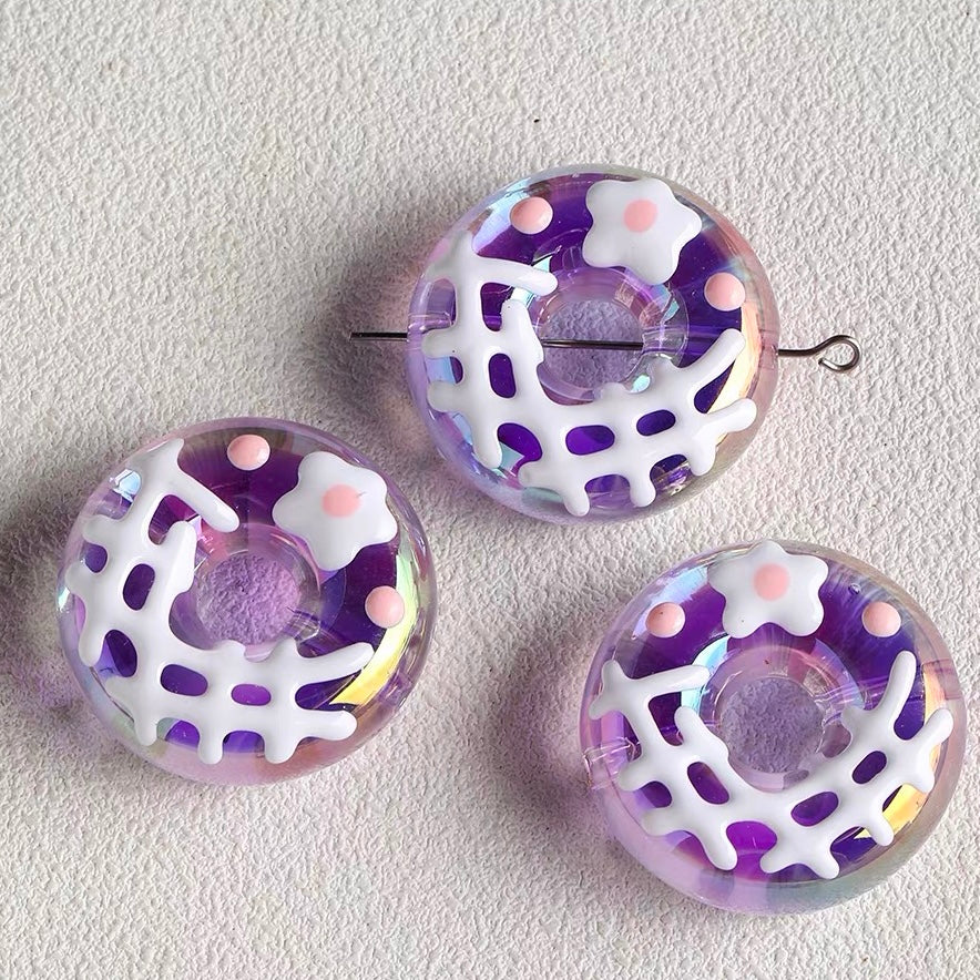 Hand-Painted Acrylic Iridescent Donut Beaded Strand