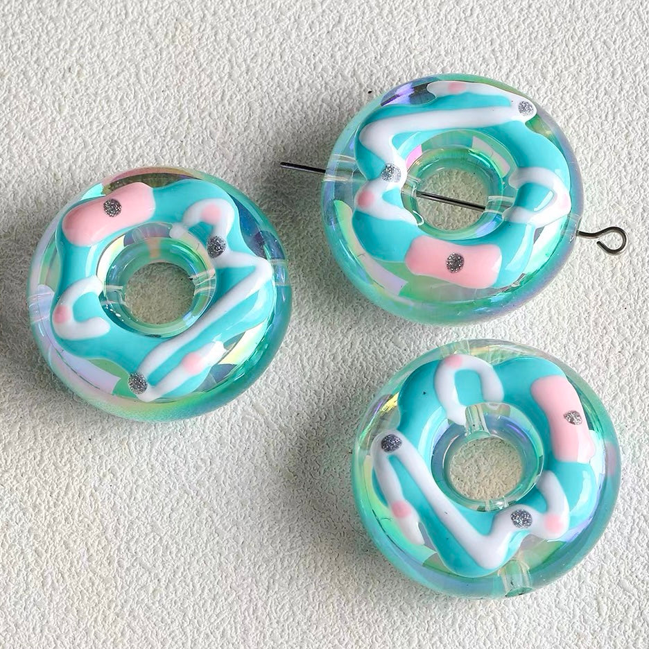 Hand-Painted Acrylic Iridescent Donut Beaded Strand
