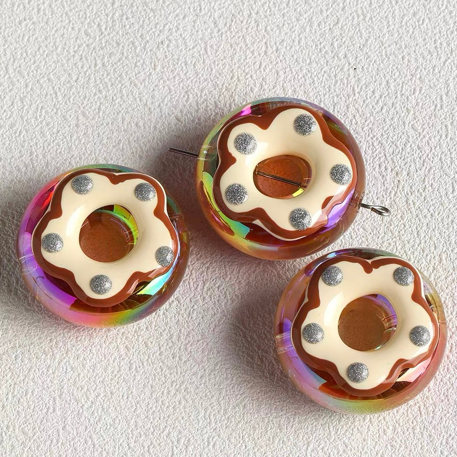 Hand-Painted Acrylic Iridescent Donut Beaded Strand