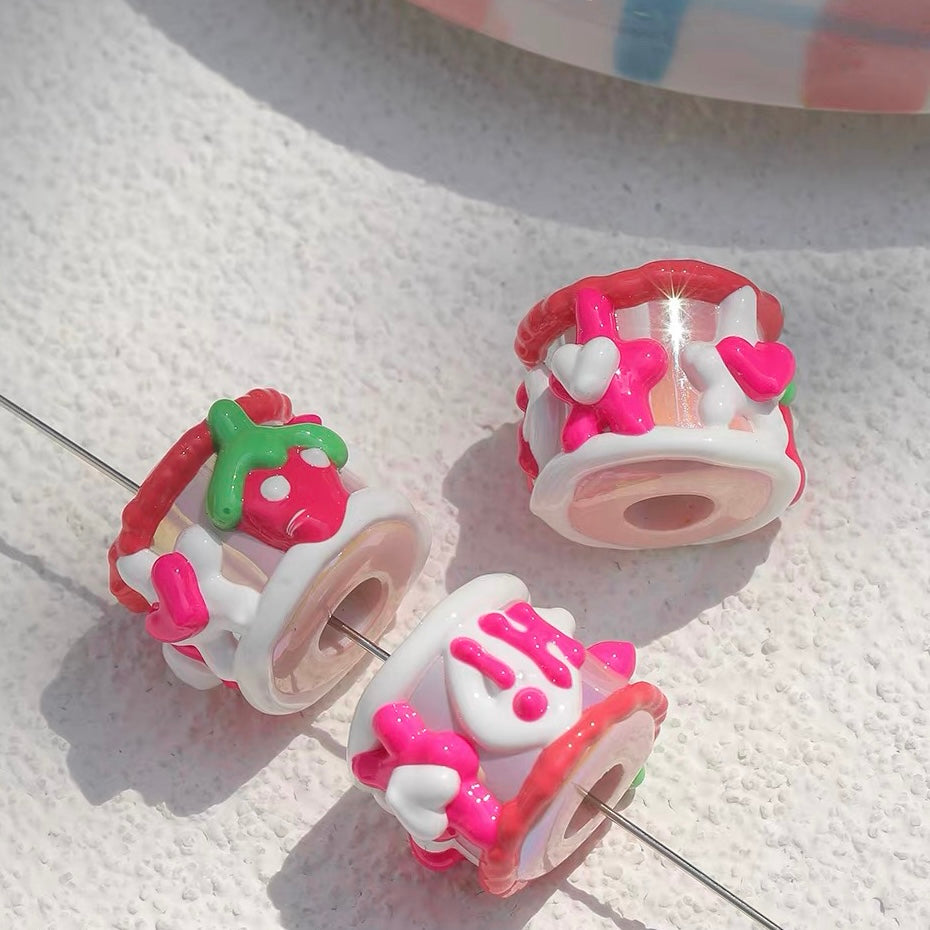 Strawberry-Colored Heavy-Craftsmanship Hand-Painted Beaded Strand