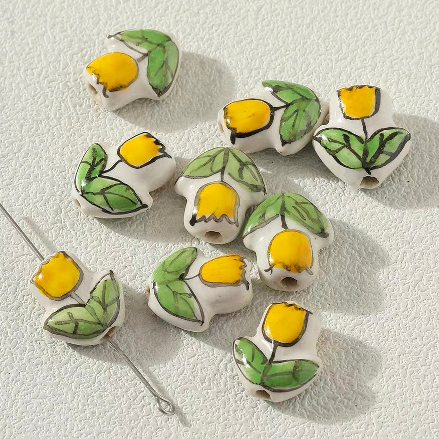 Hand-Painted Tulip Ceramic Beaded Strand