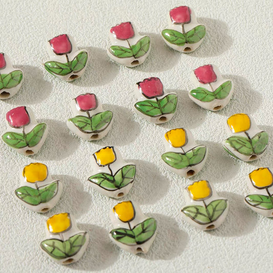 Hand-Painted Tulip Ceramic Beaded Strand