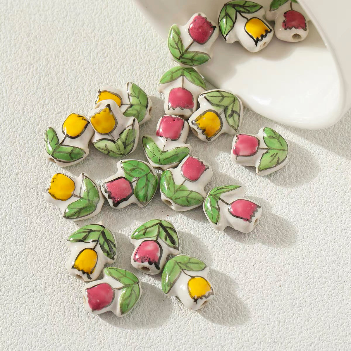 Hand-Painted Tulip Ceramic Beaded Strand