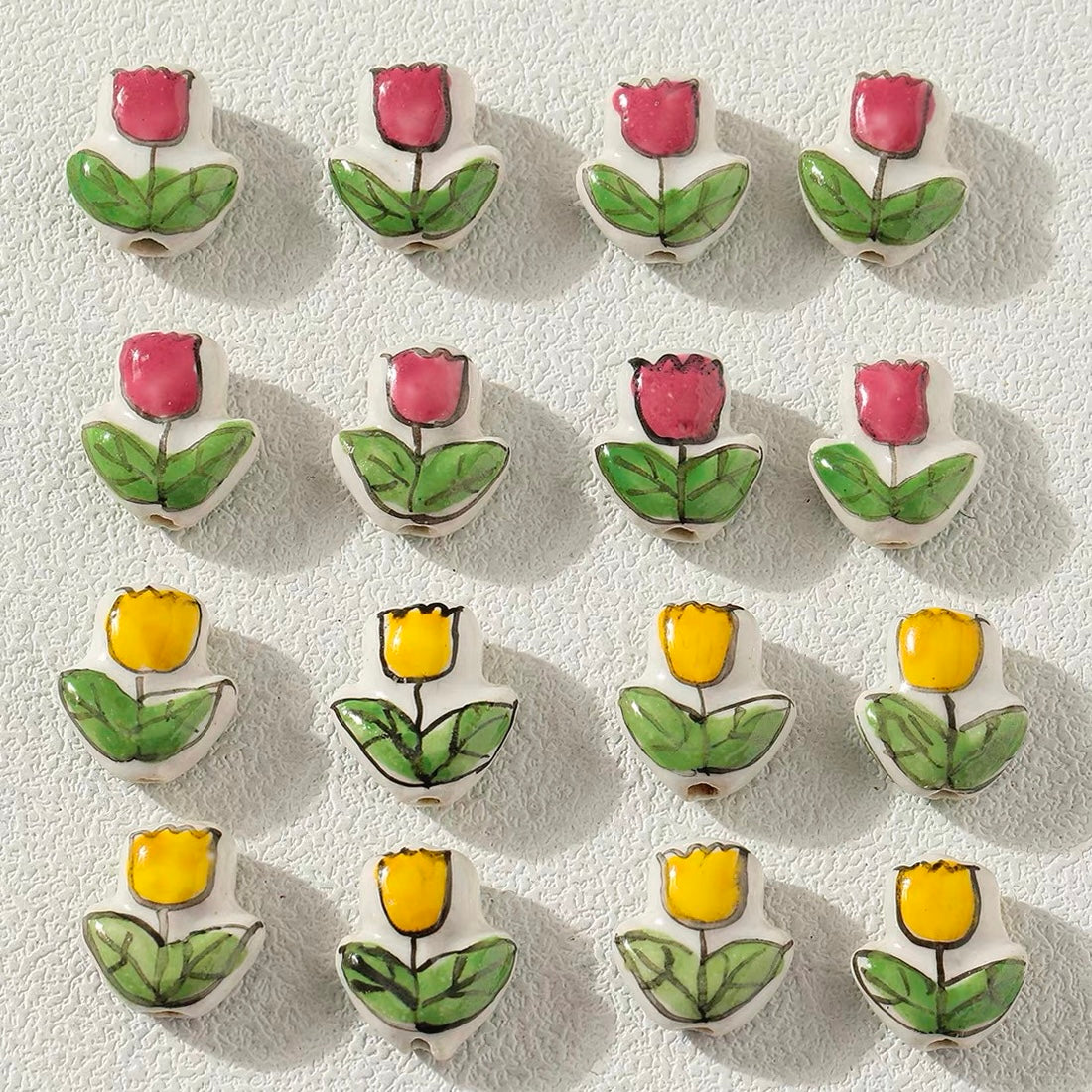Hand-Painted Tulip Ceramic Beaded Strand