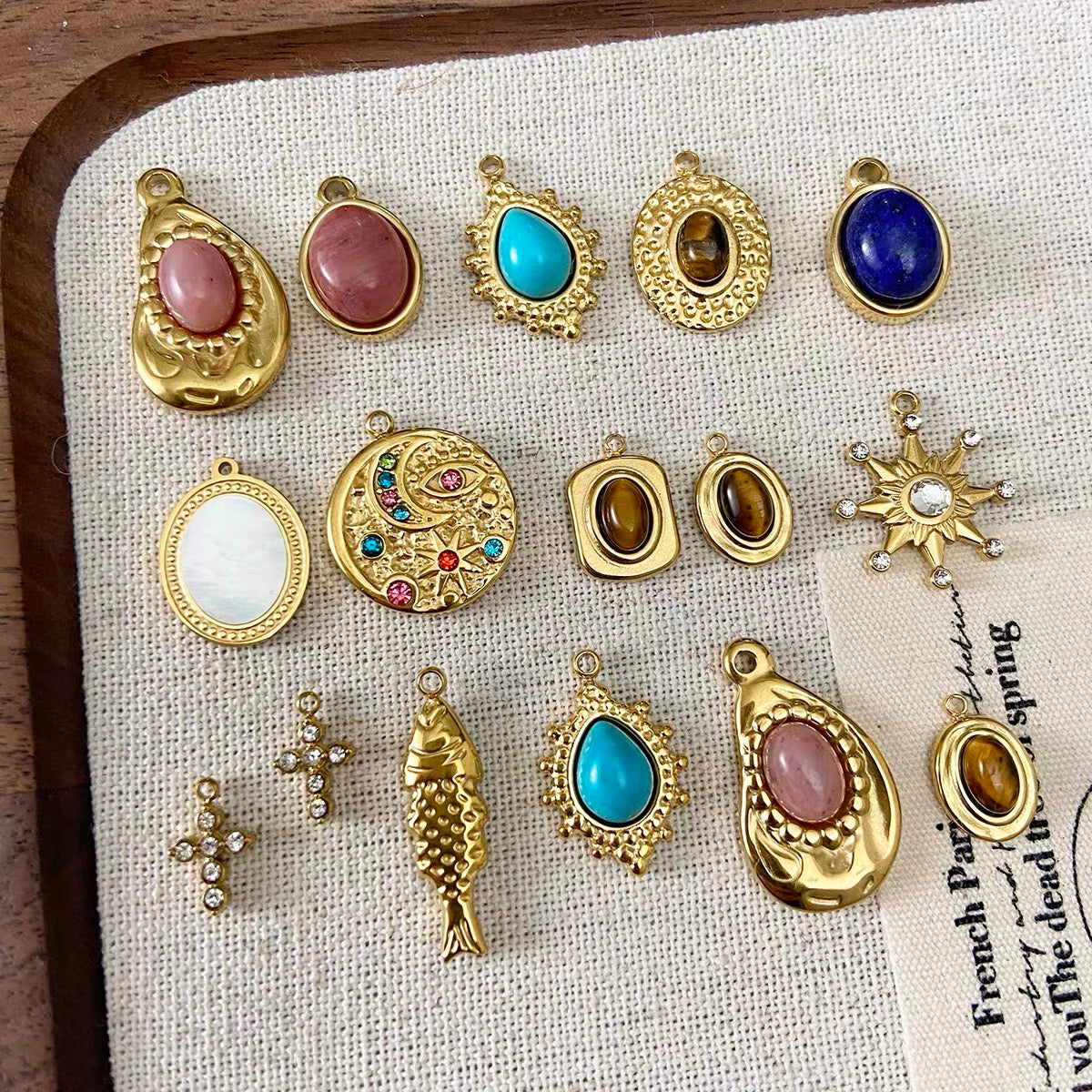 Titanium Steel & Natural Stone Pendant Beaded Strand