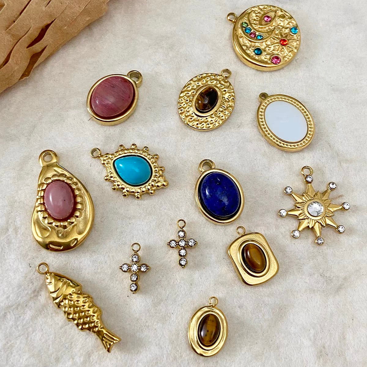 Titanium Steel & Natural Stone Pendant Beaded Strand