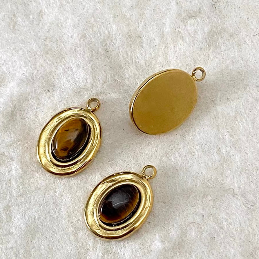 Titanium Steel & Natural Stone Pendant Beaded Strand