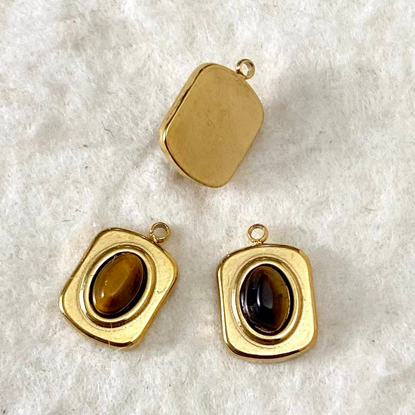 Titanium Steel & Natural Stone Pendant Beaded Strand