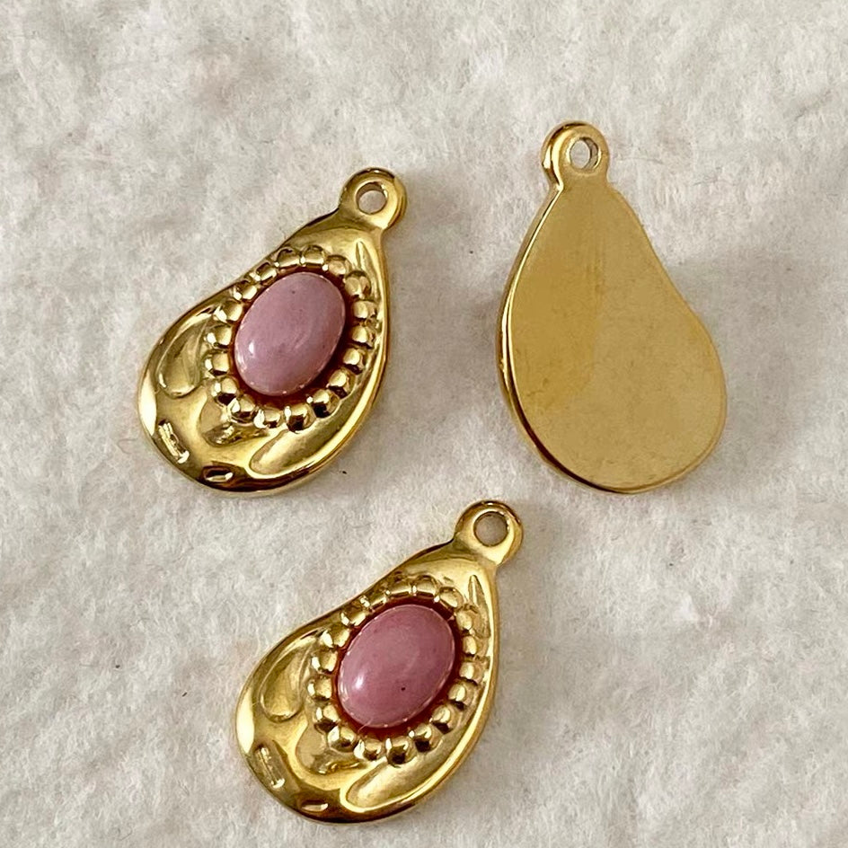 Titanium Steel & Natural Stone Pendant Beaded Strand