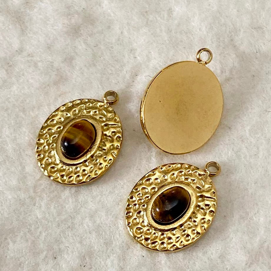 Titanium Steel & Natural Stone Pendant Beaded Strand