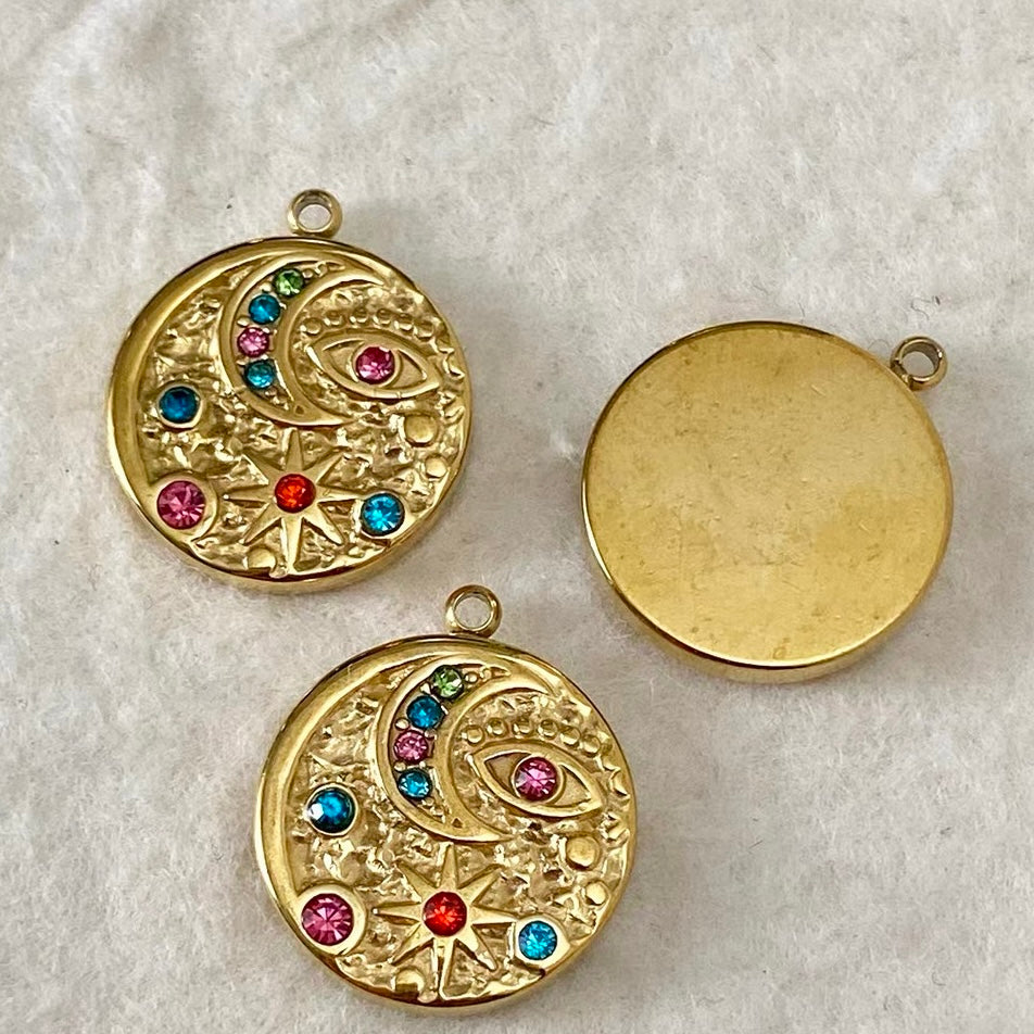 Titanium Steel & Natural Stone Pendant Beaded Strand