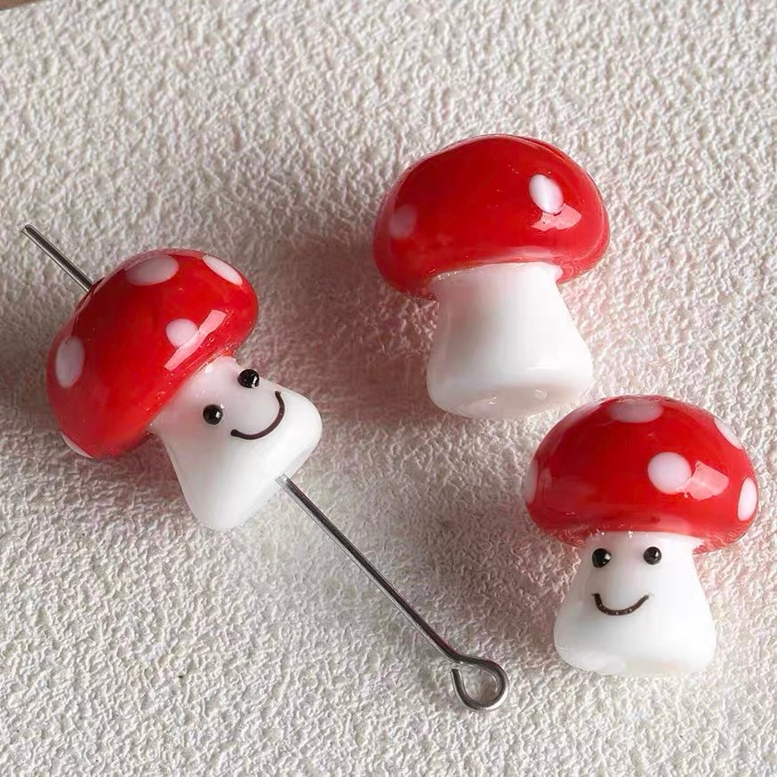 Ceramic Apple & Glass Christmas Tree Mushroom Beaded Strand