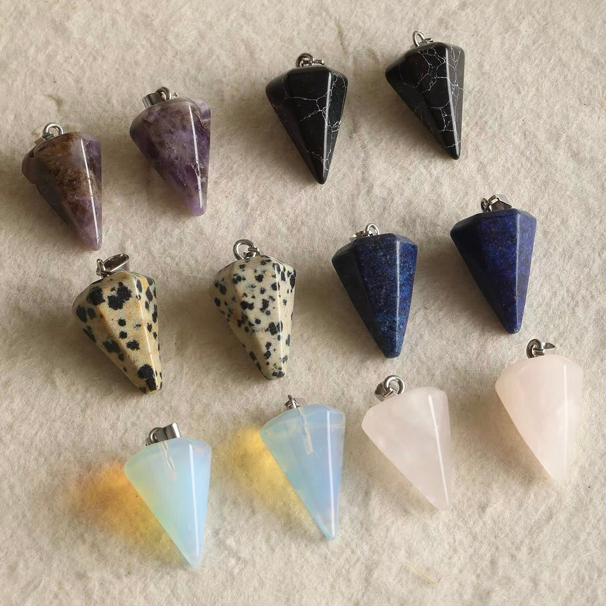 Natural Stone Faceted Triangular Hammer Pendant Beads