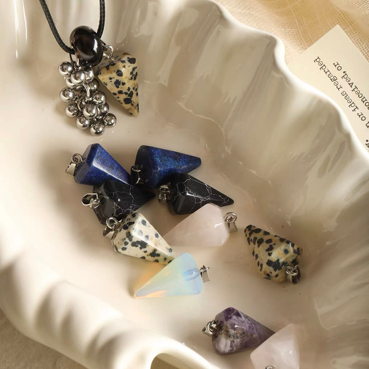 Natural Stone Faceted Triangular Hammer Pendant Beads