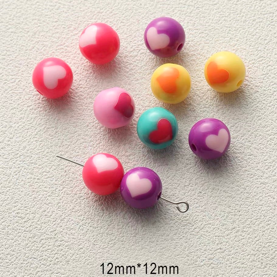 Mixed-Style Bead Strand with Colored Hearts, Butterflies and Flowers