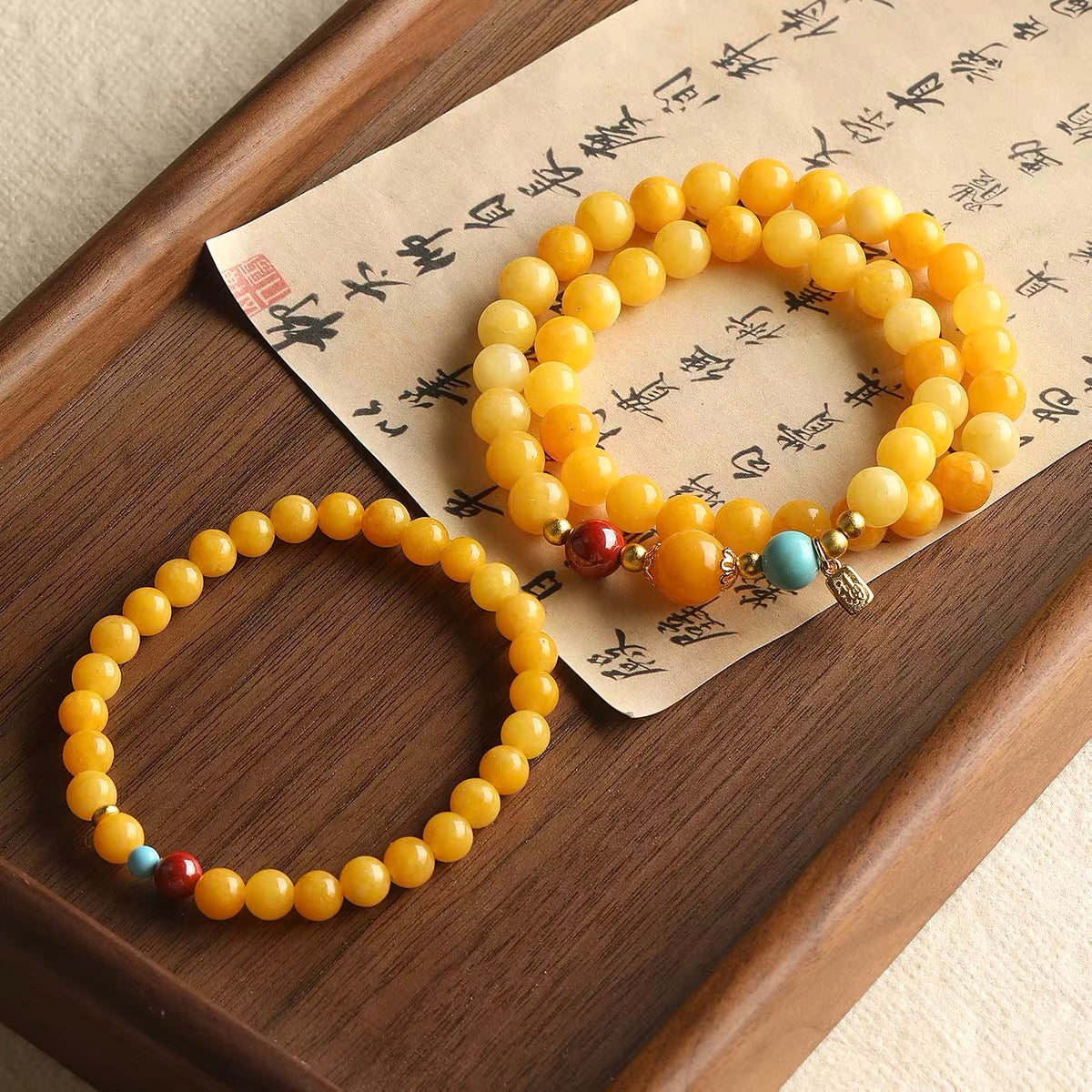 Beeswax stone round bead