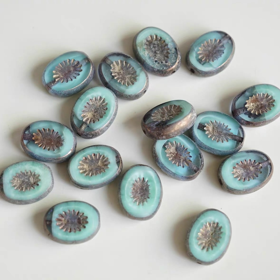 Czech Bead Kiwi Glass Vintage Beads