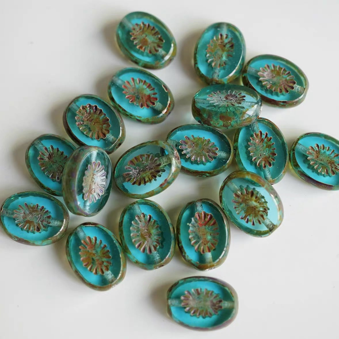 Czech Bead Kiwi Glass Vintage Beads