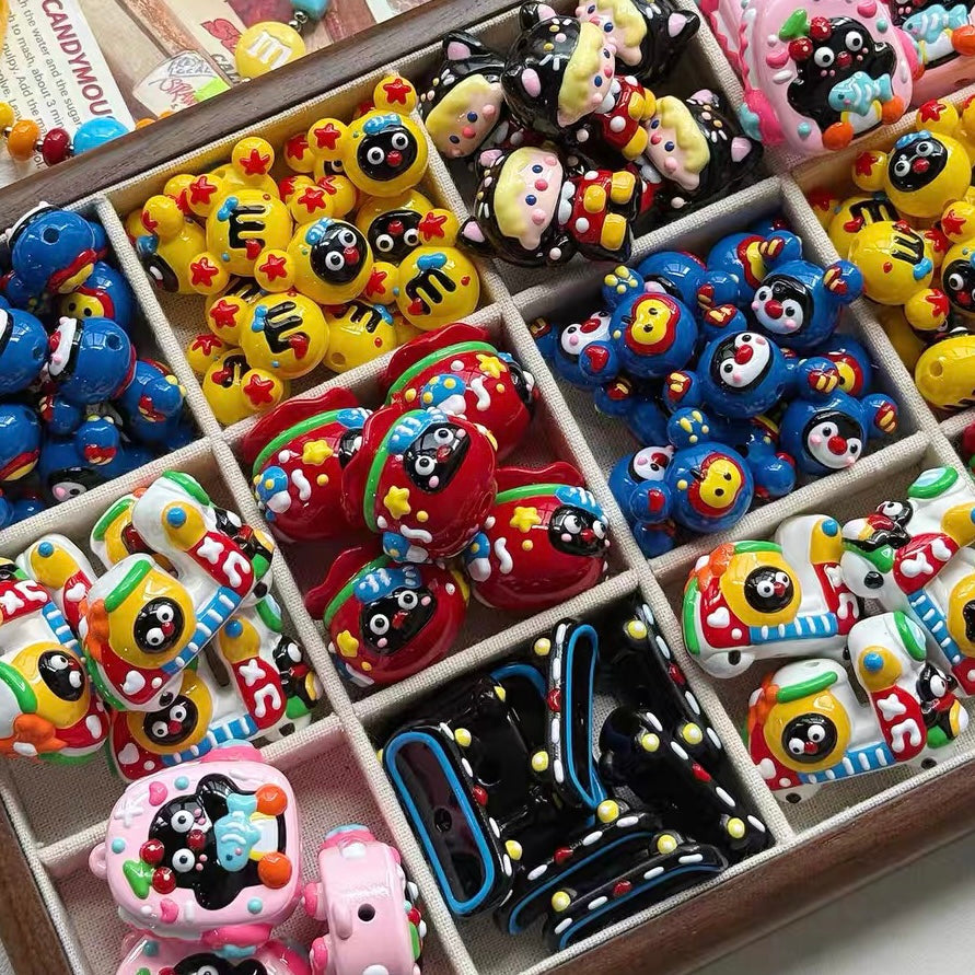 Colorful Contrast Hand-painted Pingu Cute Beads