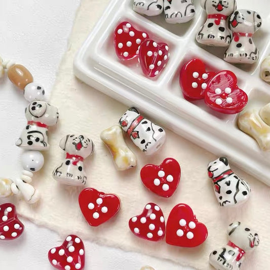 Ceramic Cute Puppy Bone & Heart Beads