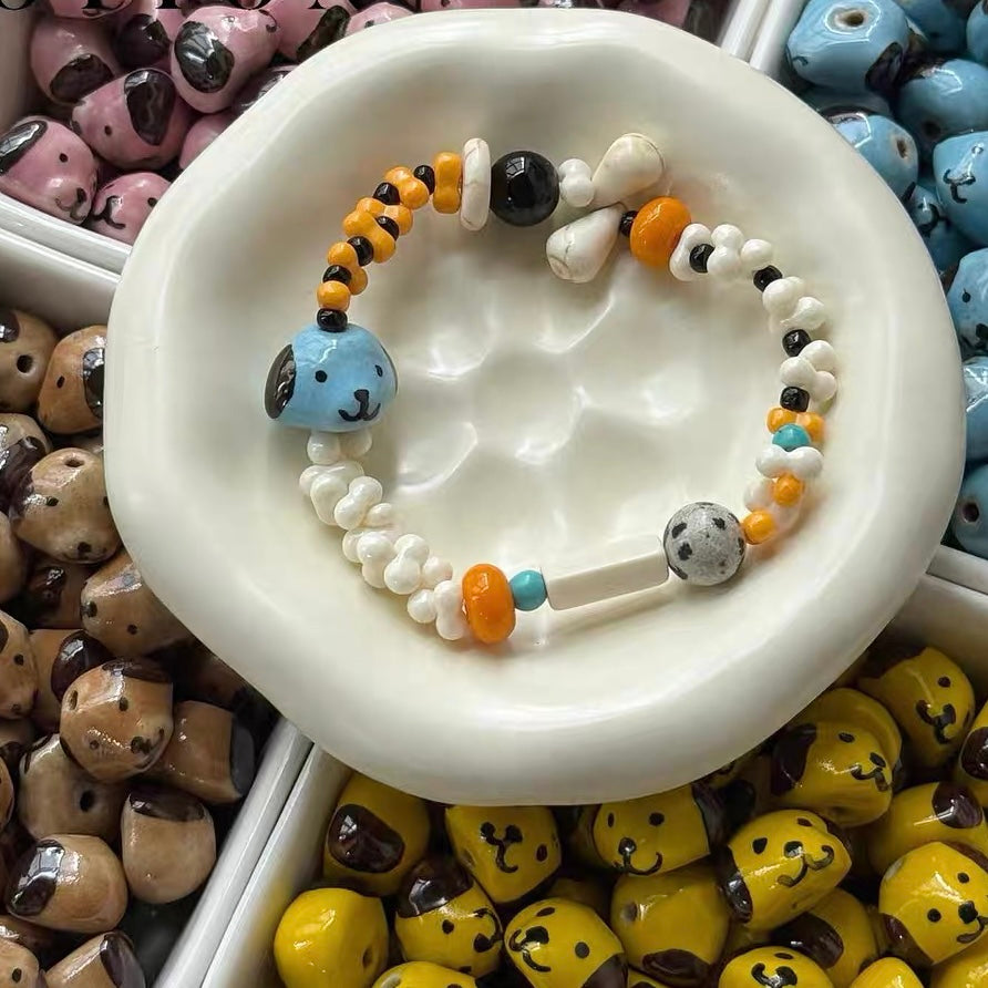 Hand-painted Ceramic Cute Puppy Beads