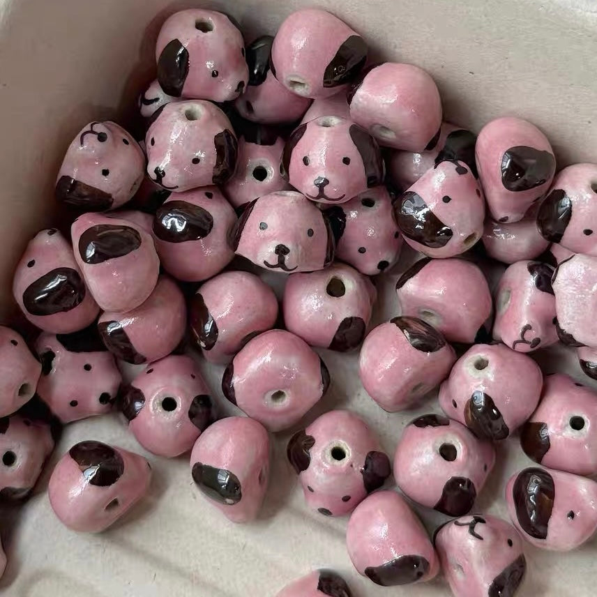 Hand-painted Ceramic Cute Puppy Beads