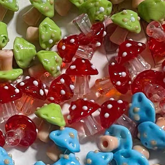 Cute Polka-dot Mushroom Glass Beads