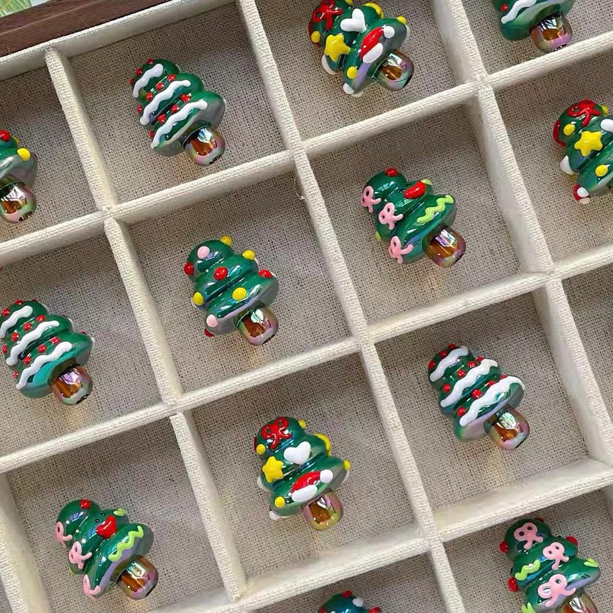 Hand-painted Christmas Tree Acrylic Beads