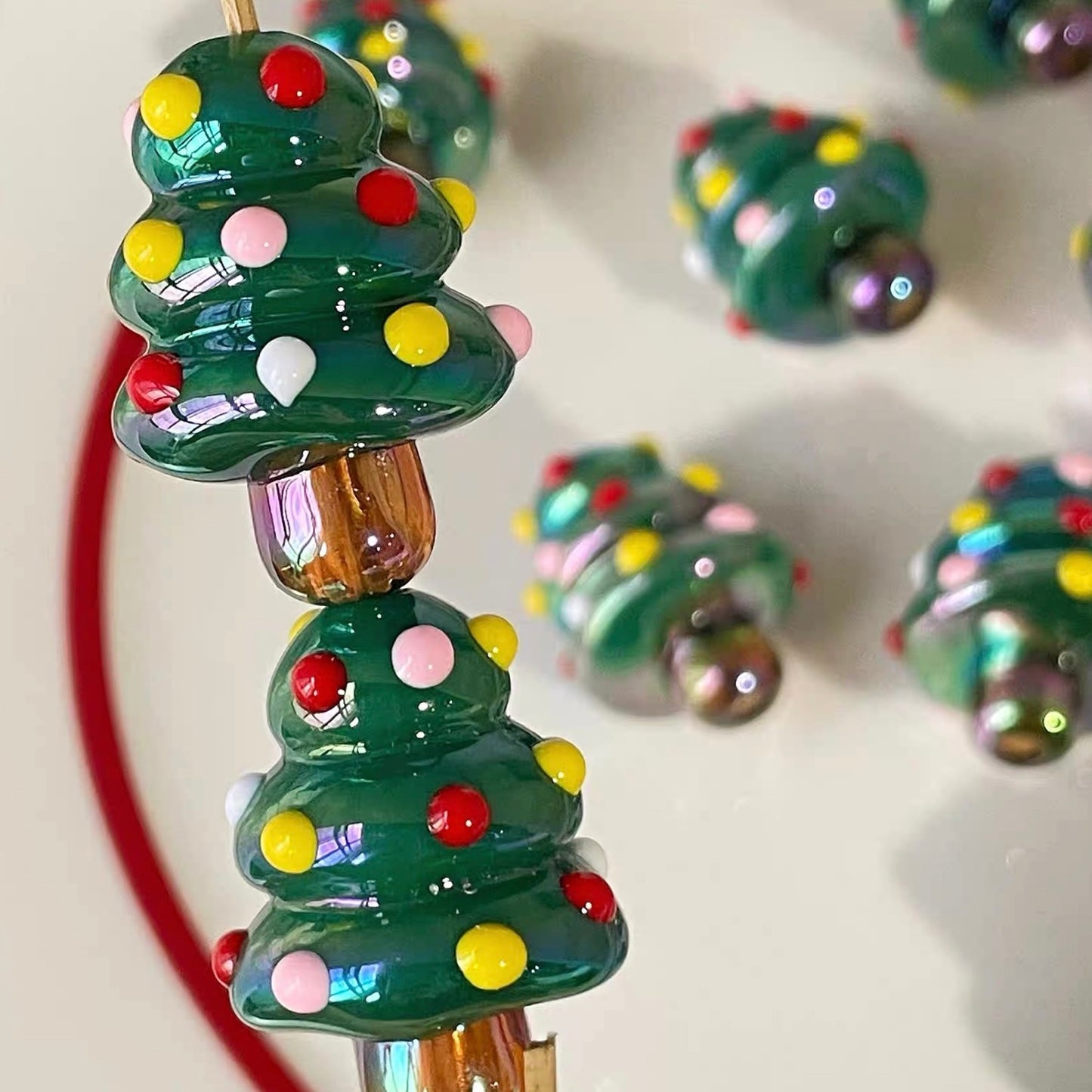 Hand-painted Christmas Tree Acrylic Beads