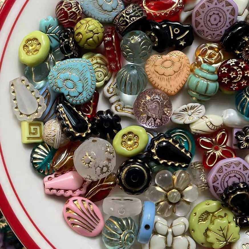 Vintage Gold-traced Acrylic Blind Box Beads