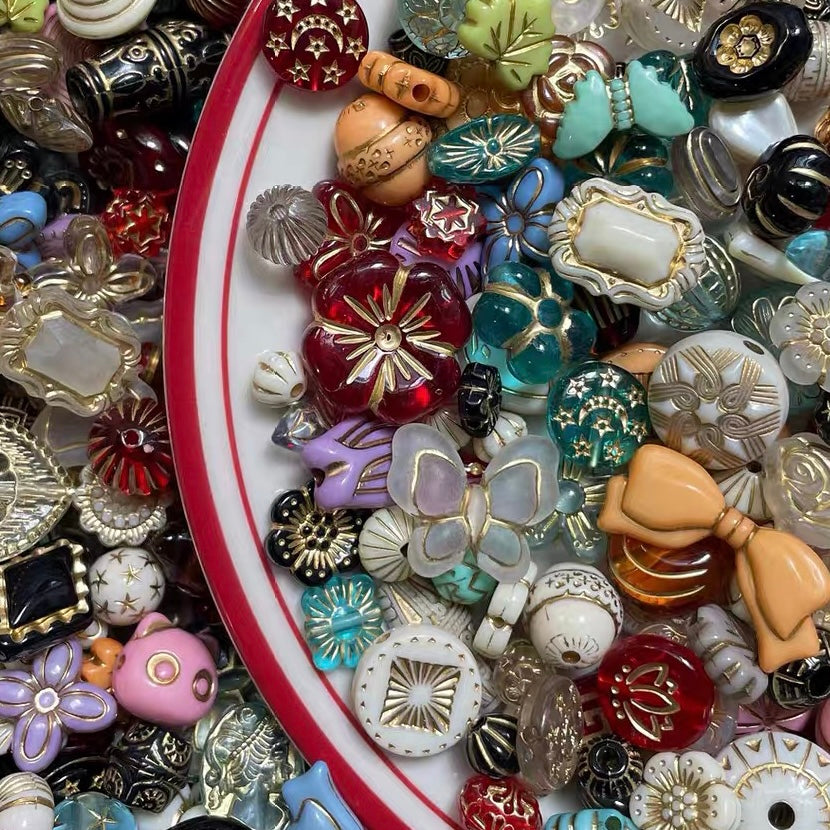 Vintage Gold-traced Acrylic Blind Box Beads