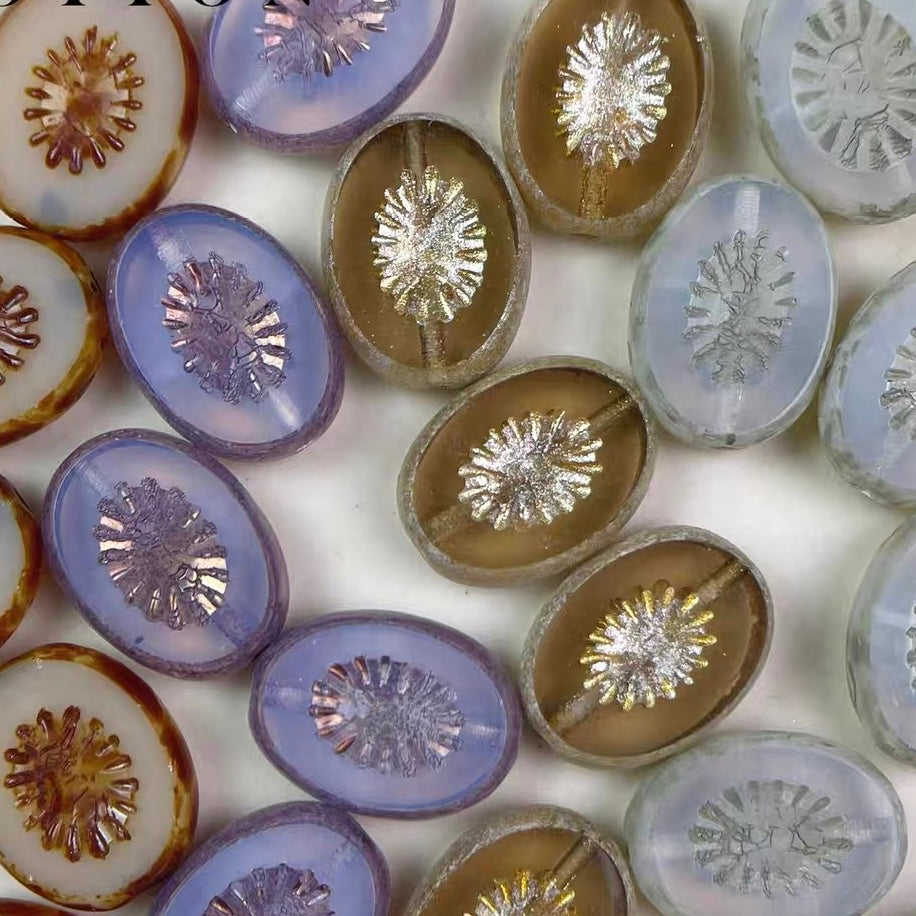 Czech Bead Kiwi Glass Vintage Beads