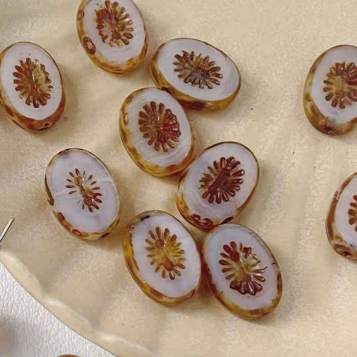 Czech Bead Kiwi Glass Vintage Beads