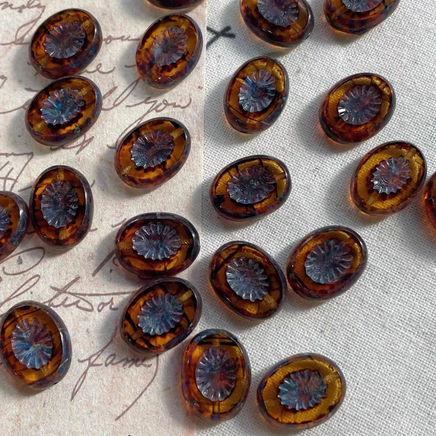Czech Bead Kiwi Glass Vintage Beads