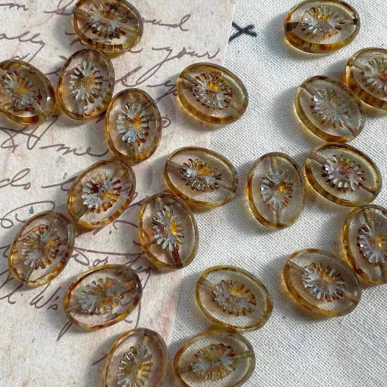 Czech Bead Kiwi Glass Vintage Beads