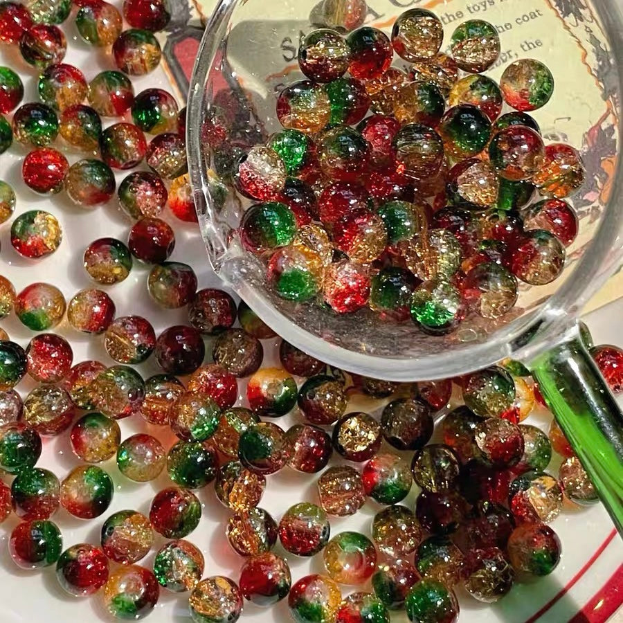 Christmas Crackle Round Glass Beads