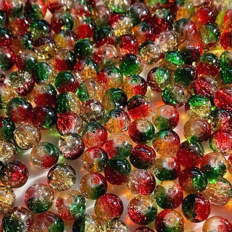 Christmas Crackle Round Glass Beads